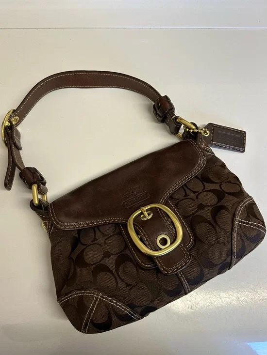Coach Dark Brown Signature Canvas and Leather Shoulder Bag - Picture 3 of 9